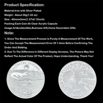 Argint Placat cu Animale de apă Sărată Crocodil 1oz Insulele Solomon Suveniruri Monede Comemorative Medalie Regina Colectie de Monede Cadou
