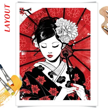 AZQSD de Colorat De Numărul de Samurai Japonez Acrilica de Perete Moderne de Artă Pictură în Ulei De Numere Adulți Portret Kituri Handpainted Cadouri