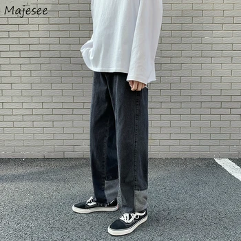 Barbati Blugi Denim Gri Mozaic Liber Drept Supradimensionate 3XL Vintage Retro Teuri Pantaloni Toate-meci Stil coreean de Agrement Moda