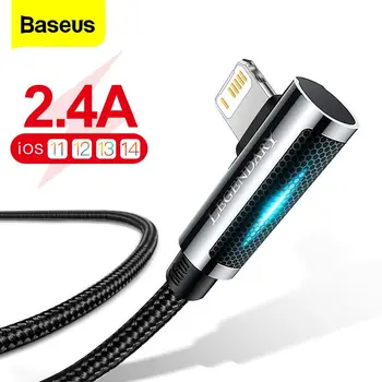 Baseus Cablu USB Pentru iPhone 12 11 Pro Max XR X Rapid de Încărcare de 90 de Grade, LED Cablu de Date Pentru iPhone 8 7 6 Plus 6S Incarcator Cablul de Sârmă
