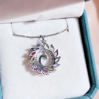 BELLA CUTIE de Creativitate Păun Colier Pandantiv cu mai Multe Culori de Moda de Argint 925 Nou la Modă Nunta Logodna Bijuterii