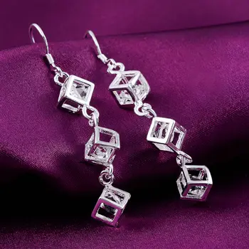 Bine 925 Sterling Silver grilaj de cristal picătură Cercei pentru Femei partid de moda Bijuterii cercei lungi Trendsetter Cadouri de Craciun