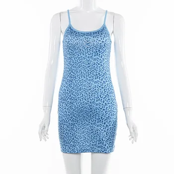 Blue Print Leopard Sexy Rochii 2019 Vara Femei Spaghete Curele Petrecere Streetwear Stripe Dress Fara Spate Halat Femme Vestidos