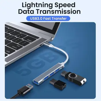 C USB HUB USB 3.0 cu 4 Porturi Multi Splitter Adaptor OTG Pentru Macbook Pro /Air Pro Matebook Lenovo, Xiaomi PC, Accesorii pentru Calculator
