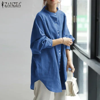 Casual Complet Maneca Blsuas OL ZANZEA 2021 Femei Neregulate Bluza Tricouri de Moda de sex Feminin Buton Camasa Tunica Topuri Supradimensionate
