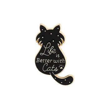 Cat Combinație Broșă Drăguță Ia Peștele Pisică Brosa Creativitatea Pisica Neagra Vedere Din Spate Brosa Rucsac Insigna De Moda Email Ace