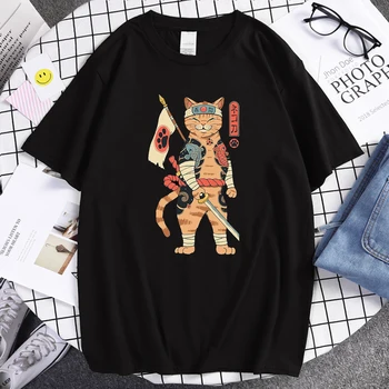 Cat De Cool Japoneză Catană Imprimare Tricouri Respirabil Epocă Topuri Supradimensionate Moda Mans Tricouri De Vară Confortabilă T-Shirt Pentru Bărbați