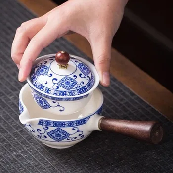 Ceainic Ceramic Cu Maner din Lemn Laterale-maner Vas de uz Casnic Kung Fu Oolong Filtru ceainic Creative Ceramica Neagra Teaware