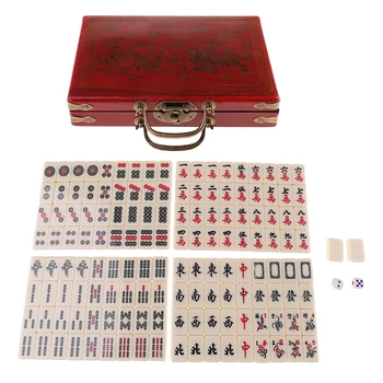 Chinez Antic Mahjong Joc de Bord 144 De Mahjong în 23x16.2x4.5cm Cutie din Lemn pentru Pinic Camping Familie, Jocuri Distractive