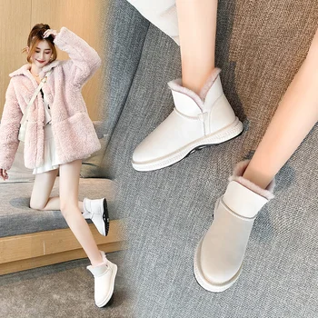 Cizme Impermeabile Pentru Femei De Moda 2021 Iarna Piele De Vacă Din Piele De Pluș Cald Plat Confortabil Cizme Pantofi Femei Albe