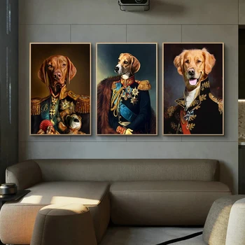 Clasic Animale Câine În Uniformă Militară Panza Picturi pe Perete Postere de Arta și Printuri de Artă Generale Cuadros Poze
