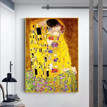 Clasic Artist Gustav Klimt Sarutul Abstracte Pictura pe Panza de Imprimare Poster pentru Camera de zi de Decorare Decor Acasă Imagine Arta de Perete