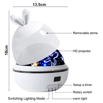 Copil Cadou De Dormit Galaxy Proiector Lumina Iepure Stil De Condus Lumina De Noapte Proiector Stele C Veioza Cu Temporizator Lampă De Masă D30