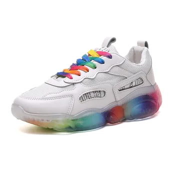 Cristal Jeleu De Jos Femei Pantofi Casual Nouă Primăvară Pantofi De Sport Transparent Colorat Cu Laser Femei Pantofi Curcubeu Dantele Adidași