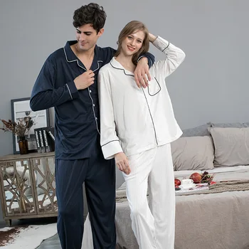 Cuplu Pijama Set pentru Toamna și Iarna cu Maneci Lungi Pantaloni Lungi mai Multe Culori Pijamale pentru Femei și Bărbați Homewear Costum
