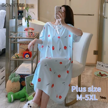 Cămăși de noapte pentru Femei Plus Dimensiune Liber Homewear Femei Gravide Imprimare îmbrăcăminte de noapte de zi cu Zi Dulci Fetelor-coreean de Agrement Elegant All-meci Ins