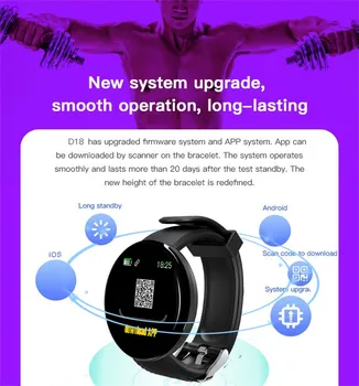 D18 Ceas Inteligent Somn de Monitorizare a ritmului Cardiac Fitness Tracker rezistent la apa Bratara Mesaj Memento Ceasuri Pentru Android IOS #BL2