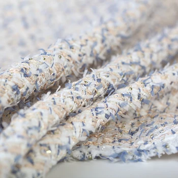 De vânzare la cald partysu cer albastru sequin moale material tweed pentru haina fusta de ț telas tissus stoffen tela tecido DIY