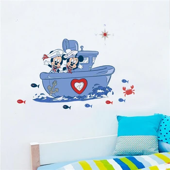 Desene Animate Mickey Minnie Mouse Pe Barca Autocolante De Perete Dormitor Copii Camere Home Decor Disney Decalcomanii De Perete Din Pvc De Artă Murală Diy Postere