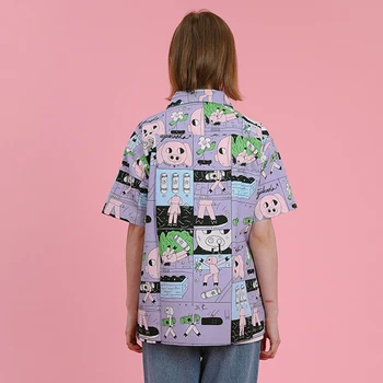 Design de moda pentru Femei Bluza de Vara Maneca Scurta Guler de Turn-down Desene animate Porc Graffiti Doamnelor Tricou Vrac Topuri