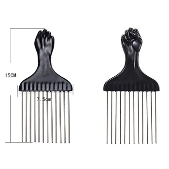 Dinții Largi De Metal Afro Pieptene Introduceți Cret Perie De Păr Furculiță Alege Pieptene Pumnul Forma Mâner Negru Coafat Perie Instrument De Styling