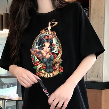 Disney T Shirt Alice În țara Minunilor Tricou Femei Topuri Negre Alice Albă ca Zăpada Printesa Print Casual cu Maneci Scurte Gotic T-shirt
