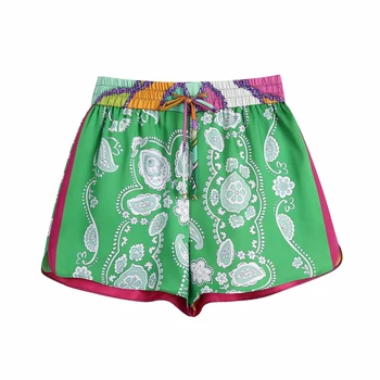 Elegant, Chic Patchwork Print Shorts Pentru Femei Seturi 2021 Moda Papion Trunchiate Tricouri Cordon Elastic Talie Pantaloni Scurți Casual Seturi