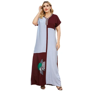 Elegant de Îmbrăcăminte pentru Femei Plus Dimensiune cu Dungi Albastru deschis Mozaic Întreg Rochii de Vară 2021 Femei Haină Lungă Maneca Scurta American