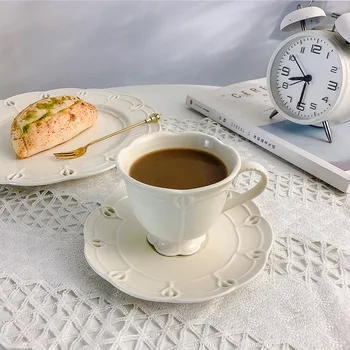 European de Epocă Alb Ceasca Farfurie Set Ceramica de Cafea Ceai Lapte Cana Relief Desert Tăvi cabină de Duș de Mireasă Nunta Tablewares 1960