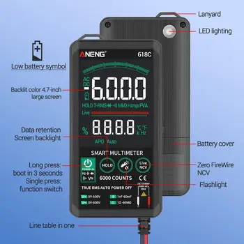 F3MB 618C Smart Touch Multimetru Digital DC/AC Analog Tester True RMS Profesionale Tranzistor Condensator NCV smart Auto/Manual