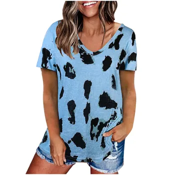 Femei Bluze de Vara Leopard Print Raglan Maneca Scurta Bază Bluza Oversized Liber Maneci Scurte Tunici Bluze Casual 2021