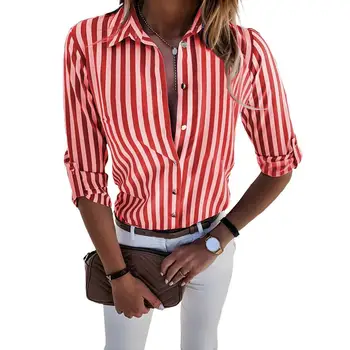 Femei De Moda Cu Maneci Lungi Rândul Său, În Jos Guler Dungi Verticale Office Camasa Bluza