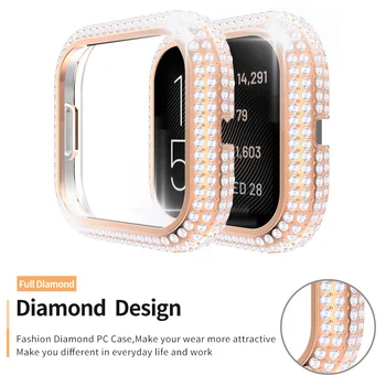 Femei de moda Stras Caz de Protecție pentru Fitbit-Versa 2 3 ceasuri Sens Acoperi Bling Greu PC-ul Bara de protecție Diamant Coajă Subțire Cadru