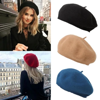 Femei fete bereta artist francez lână cald iarna beanie pălărie pălărie retro simplu bereta pălărie de culoare solidă doamne elegante de primavara capace