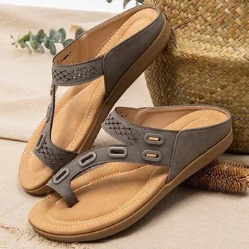 Femei Sandale Premium Ortopedice pentru Femei Pantofi Plat Papuci de casă Epocă Anti-Alunecare Sandale Femei Flip Flops Pantofi Doamnelor Plus Dimensiune 43