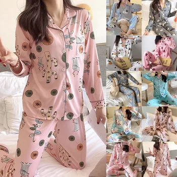Femei Seturi de Pijamale Desene animate Drăguț Imprimate Pijamale de sex Feminin Două Bucăți Tricouri + Pantaloni Pijamale 2020 Noua Moda îmbrăcăminte de noapte Cadou