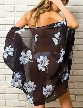 Femei Șifon Plajă De Imprimare A Se Vedea-Printr-Costum De Baie Cardigan Bikini Acoperi Costume De Baie Kimono Scurt Rochie Mini
