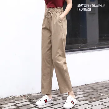 Femeile Toate-meci de Streetwear Elastic Talie Pantaloni Largi cu Talie Înaltă Doamnelor Simplu Înaltă Cutat Talie Butoane Elevii Pantaloni