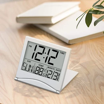 FIERBINTE de Călătorie Mini Ceas Deșteptător, Ecran LCD Digital de Birou Pliabil Ceasuri Cu Snooze Iluminare Temperatura Data Timer 12/24Hr