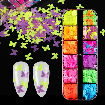 Fluorescenta Unghii Paiete 5mm Neon Formă de Fluture cu Sclipici Fulgi de Unghii Colorate Consumabile Pentru Profesioniști Accesorii