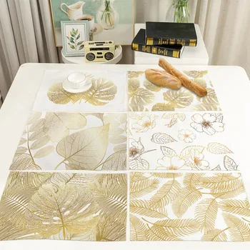 Foita de aur Placemat Impermeabil Tabelul Mat Pictate manual cu Aur Frunze Imprimate Pentru Mese de Căldură izolare Lenjerie de Bucătărie, Mese, Tampoane