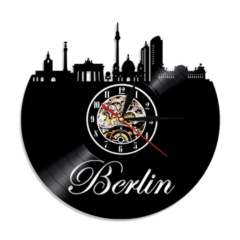 Germania Berlin City Skyline Disc De Vinil Ceas De Perete Cu Design Modern Urbanism Arhitectură Decor Acasă Tăcut Agățat Ceas Deșteptător