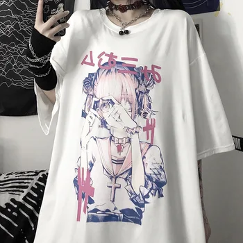 Gotic T-shirt Femei 2021 Supradimensionate Harajuku Vintage de Top de sex Feminin de Vară Alt Haine Estetice Anime Print Tee Camasa