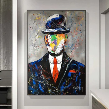Graffiti Street Art Rene Magritte Celebra Panza Pictura, Postere, Fiul Omului și Imprimeuri Pop Art, Imagini Cuadros pentru Camera de zi