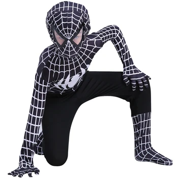Halloween Nou Spiderboy Masca Costum Rochie Fancy pentru Adulți Copii super-Eroi Body Alb Negru Spandex 3D Cosplay Îmbrăcăminte