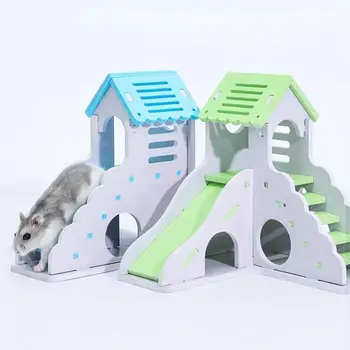 Hamster Ascunzătoarea Animal De Companie Mic Exercițiu De Jucarie Arici Slide Casa Chinchilla Villa Lemn Plastic Bord Dublu Strat Accesorii Hamster