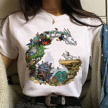 Hayao Miyazaki Spirited Away Studio Bărbați Print T-shirt Femei Harajuku Estetice Desene animate Tricou Kawaii Top Alb T Shirt Femei