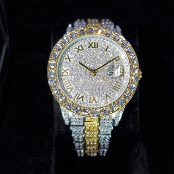 Hip Hop MISSFOX Mens Iced Out Ceasuri de Top de Brand de Lux Cuarț Încheietura Ceasuri Mens Data Cu Micropave Ceas cu Diamante de sex Masculin Bijuterii