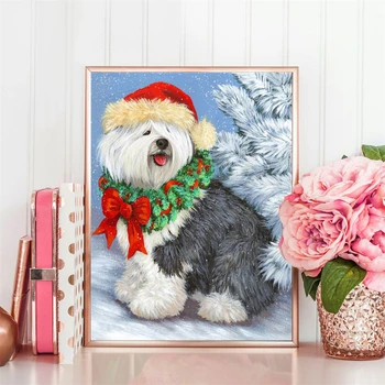 HUACAN Diamant Pictura Câine Kit Complet Piața Diamant Broderie de Iarnă Animal Mozaic Cadou de Crăciun Decor Pentru Casa