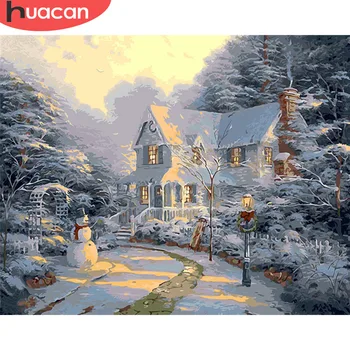 HUACAN Imagini De Numere Peisaj de Iarna Truse de Desen Panza pictate manual Cadou DIY Pictură în Ulei De Numere de Zăpadă Decor Acasă
